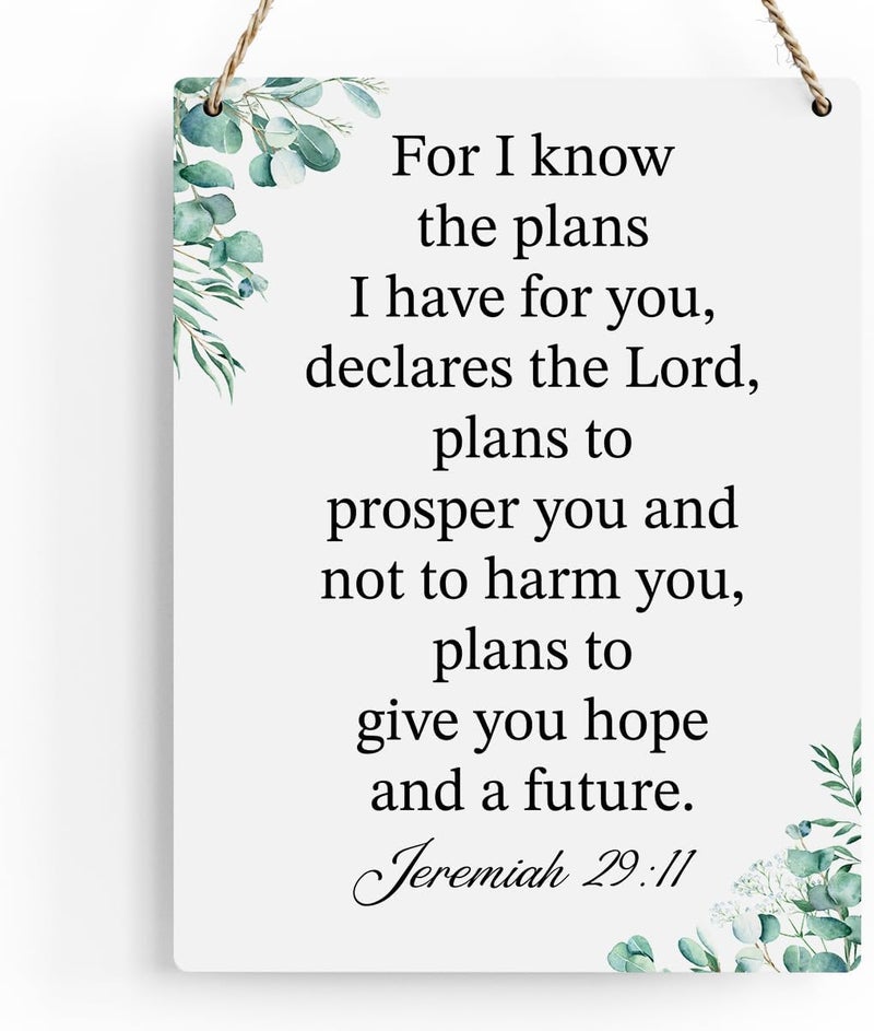 BELLOWDEER For I Know the Plans I Have for You Jeremiah 29:11 Inspirational Decor Christian Gifts Bible Verse Wall Art Scripture Wooden Hanging Sign for Modern Home Office Wall Art Decoration 8 x 10 Inches - Image 1